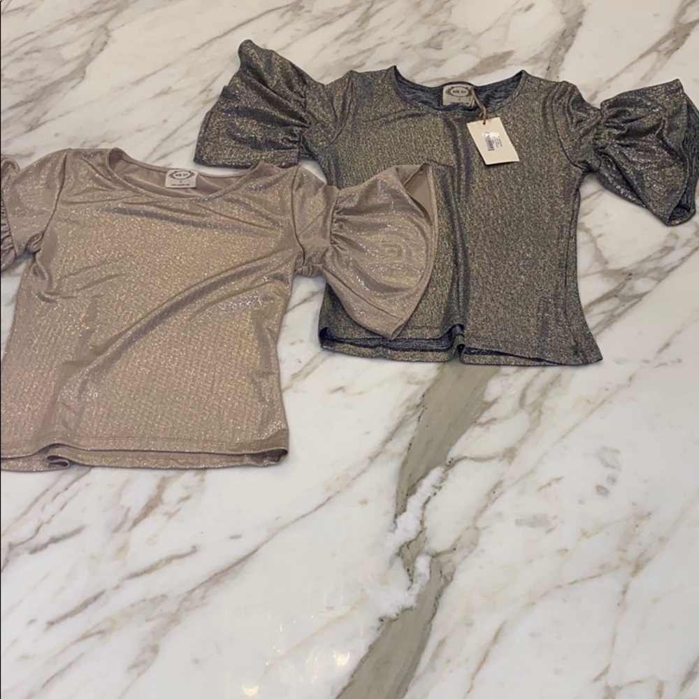 2 Shimmery Tops with Belle sleeves; Gold & Black
